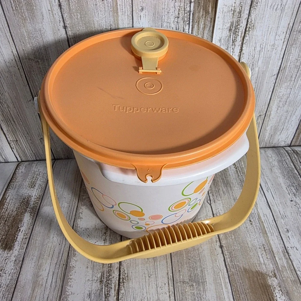 Tupperware 5L Storage Bucket Vented Lid Handle Bubble Print 4653A-1 Retro Orange - Picture 2 of 8